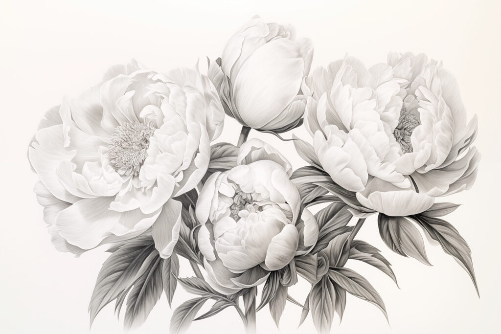 Zeichnung von Blumen auf einem weißen Hintergrund Zeichnung von Blumen auf einem weißen Hintergrund