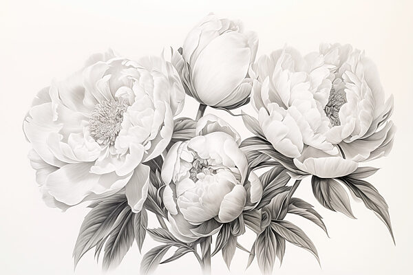Zeichnung von Blumen auf einem weißen Hintergrund Zeichnung von Blumen auf einem weißen Hintergrund