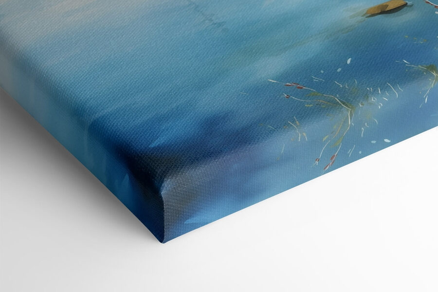 Aquarell eines Flusses mit einem Boot und Häusern auf dem Fluss Aquarell eines Flusses mit einem Boot und Häusern auf dem Fluss