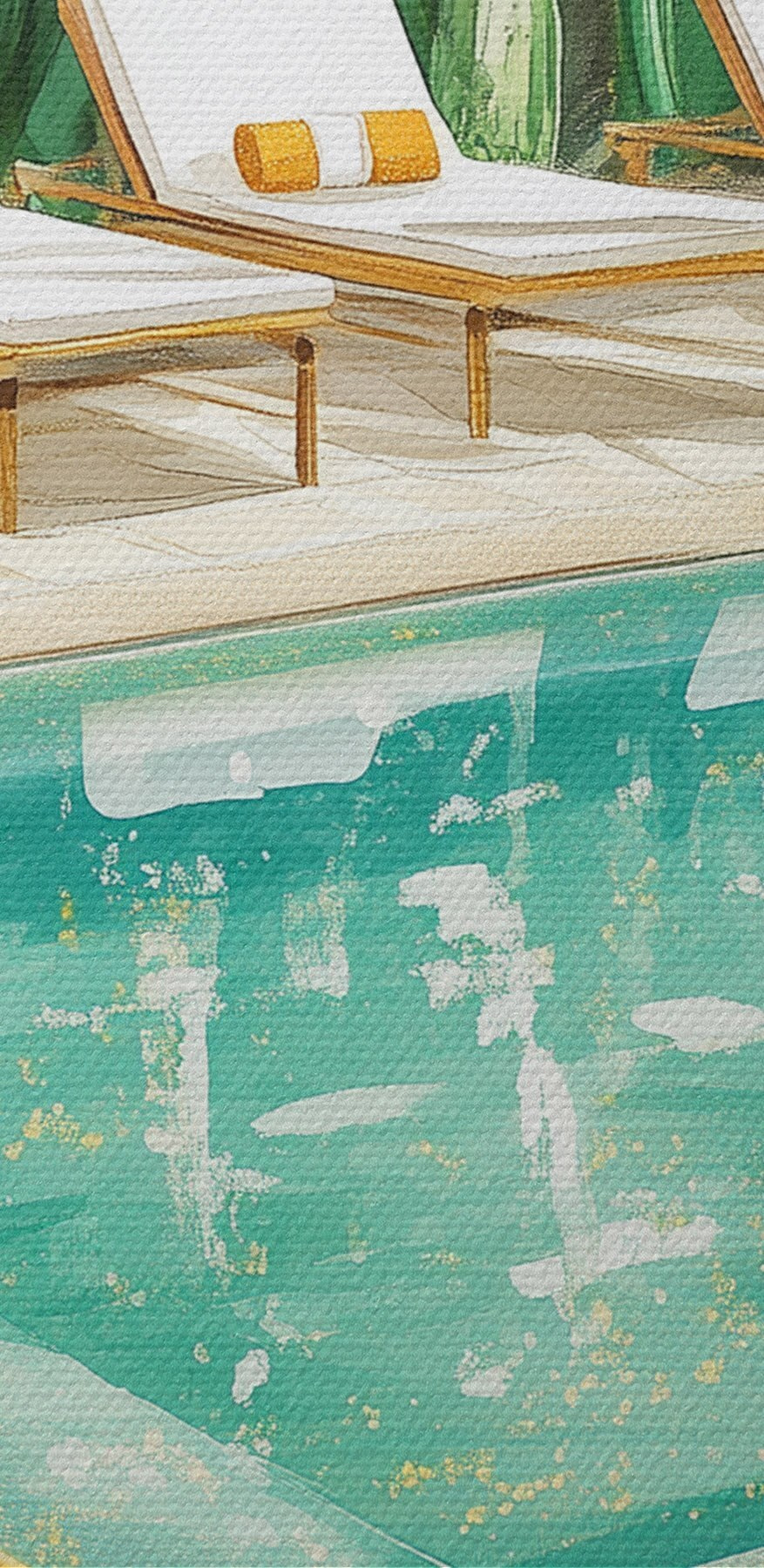 Pool mit Liegestühlen und Surfbrettern