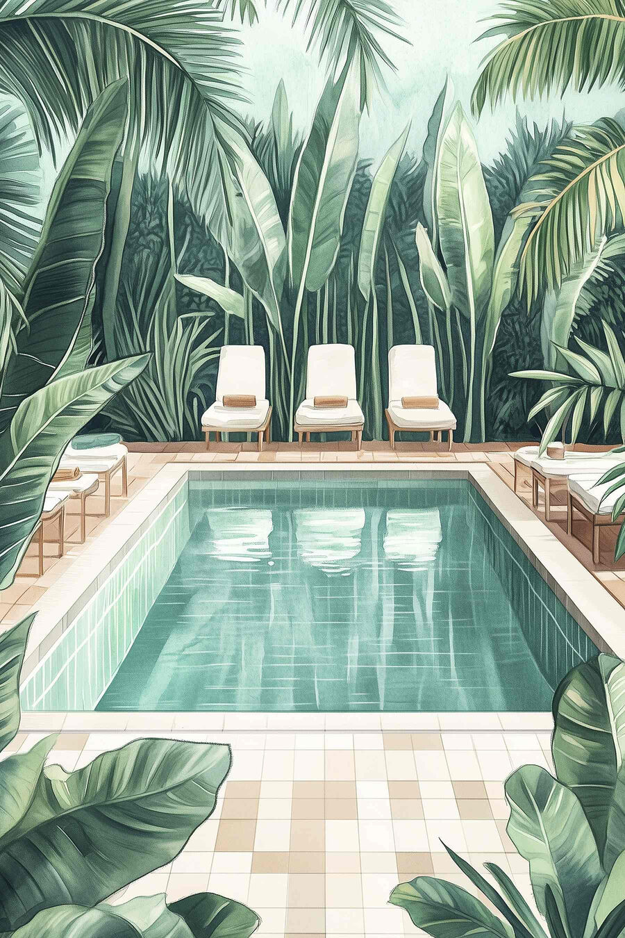 Von Pflanzen umgebener Pool