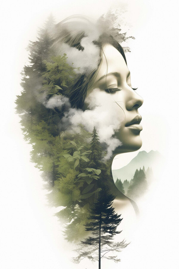 Canvas prints Woman's face with clouds and trees Canvas prints Woman's face with clouds and trees