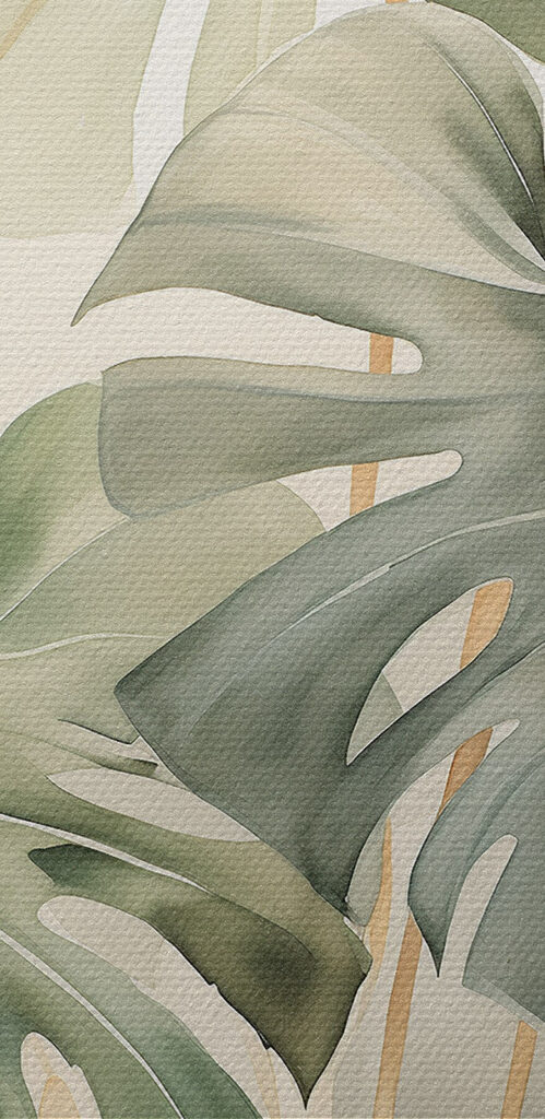 Painting of leaves on a white background