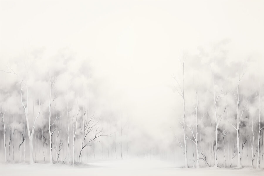 Gruppe von Bäumen in einem verschneiten Wald