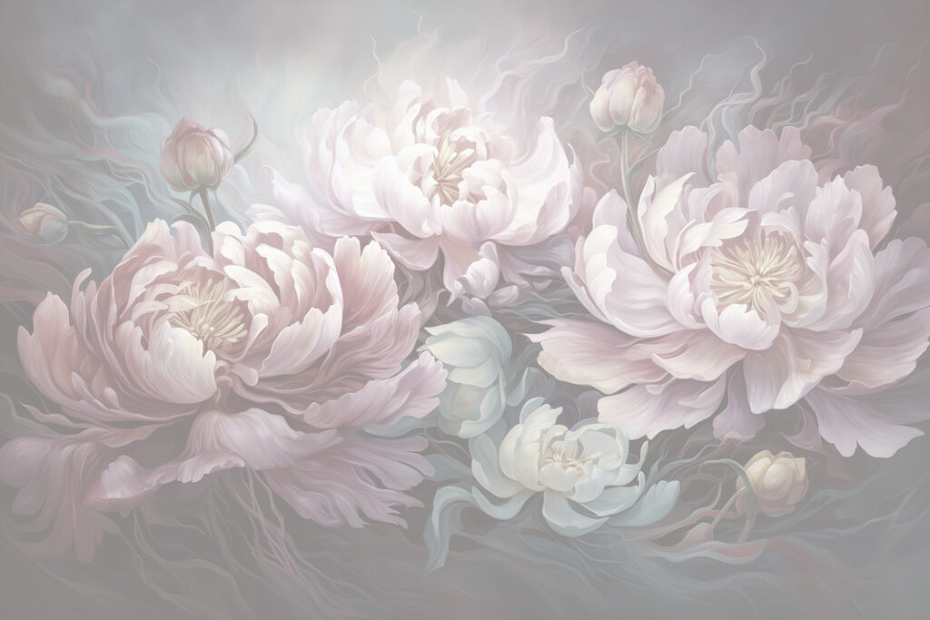 Gemälde mit Blumen auf grauem Hintergrund Gemälde mit Blumen auf grauem Hintergrund
