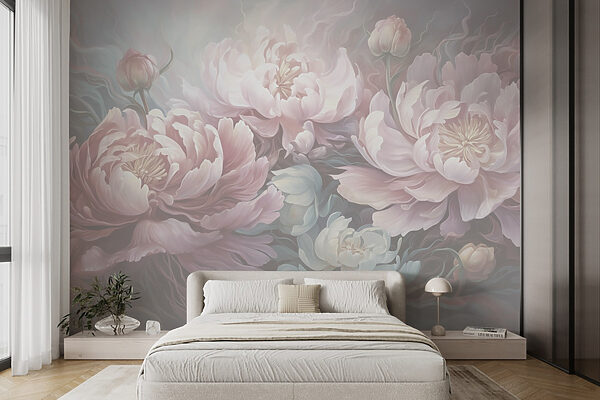 Gemälde mit Blumen auf grauem Hintergrund Gemälde mit Blumen auf grauem Hintergrund
