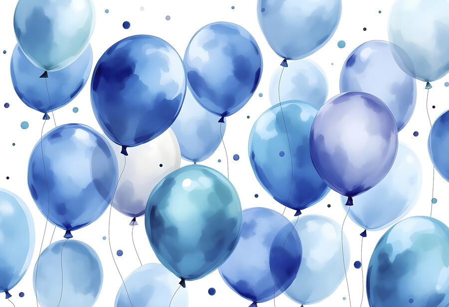 Gruppe von blauen und weißen Luftballons