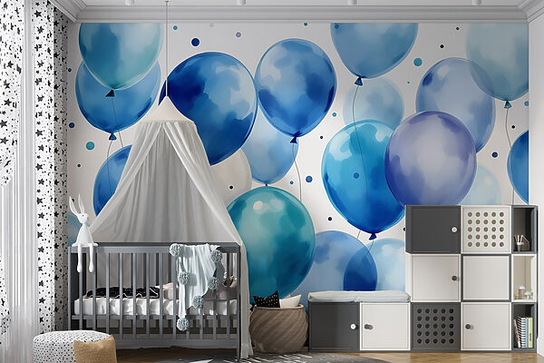 Gruppe von blauen und weißen Luftballons Gruppe von blauen und weißen Luftballons
