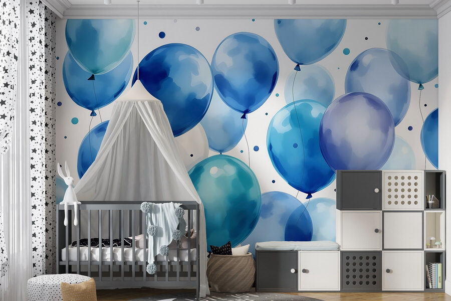Gruppe von blauen und weißen Luftballons