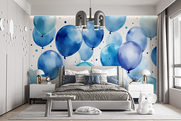 Gruppe von blauen und weißen Luftballons Gruppe von blauen und weißen Luftballons