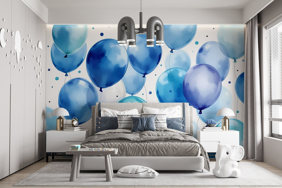 Gruppe von blauen und weißen Luftballons