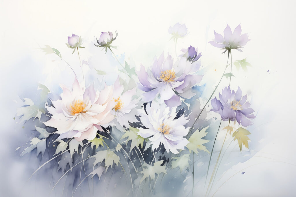 Gemälde von Blumen auf weißem Hintergrund Gemälde von Blumen auf weißem Hintergrund