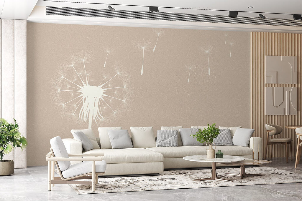 Dandelion seeds flying in the air