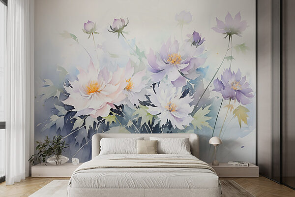 Gemälde von Blumen auf weißem Hintergrund Gemälde von Blumen auf weißem Hintergrund