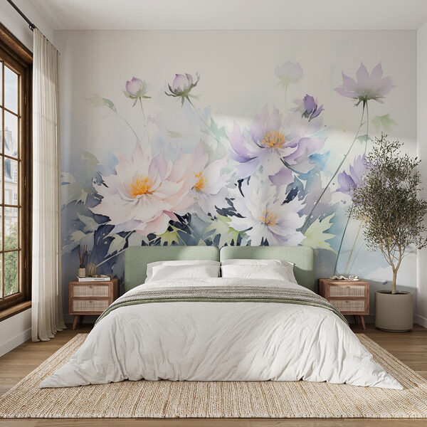 Gemälde von Blumen auf weißem Hintergrund Gemälde von Blumen auf weißem Hintergrund