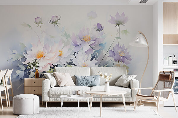 Gemälde von Blumen auf weißem Hintergrund Gemälde von Blumen auf weißem Hintergrund