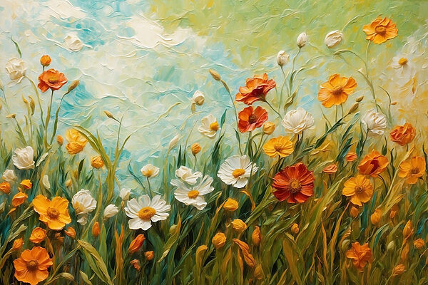 Gemälde von Blumen auf einem Feld Gemälde von Blumen auf einem Feld
