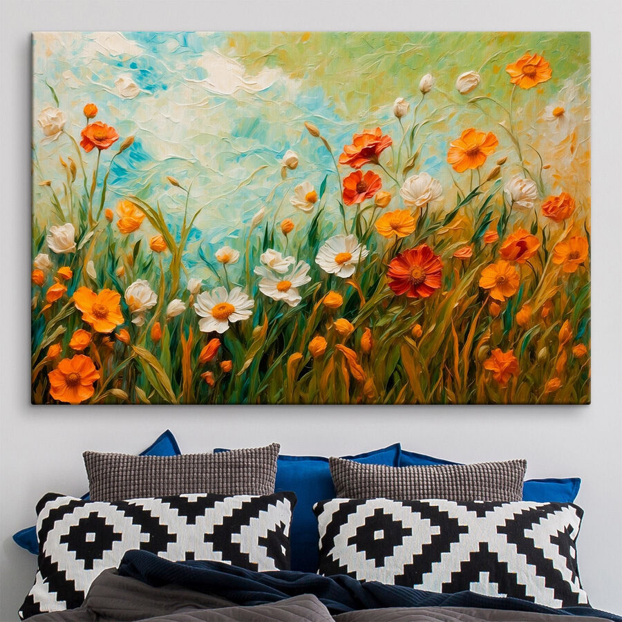 Gemälde von Blumen auf einem Feld Gemälde von Blumen auf einem Feld