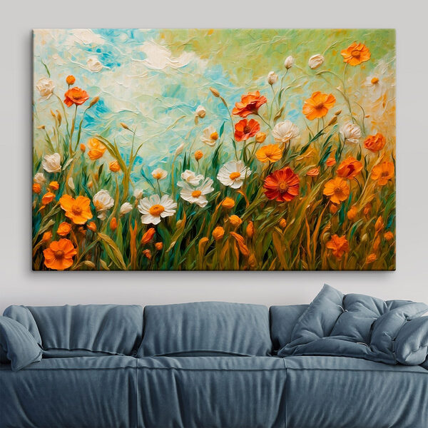 Gemälde von Blumen auf einem Feld Gemälde von Blumen auf einem Feld