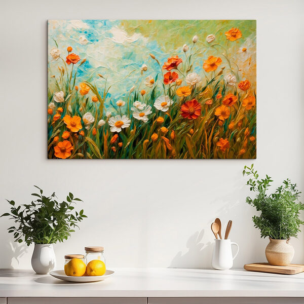 Gemälde von Blumen auf einem Feld Gemälde von Blumen auf einem Feld