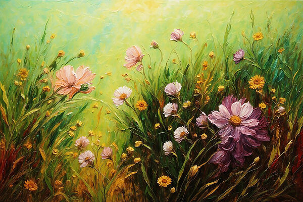 Gemälde von Blumen auf einem Feld Gemälde von Blumen auf einem Feld