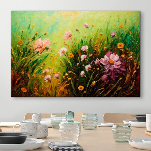 Gemälde von Blumen auf einem Feld Gemälde von Blumen auf einem Feld