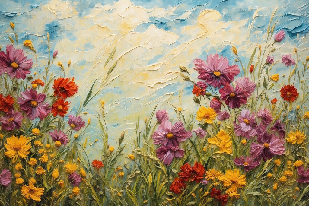 Painting of flowers and grass
