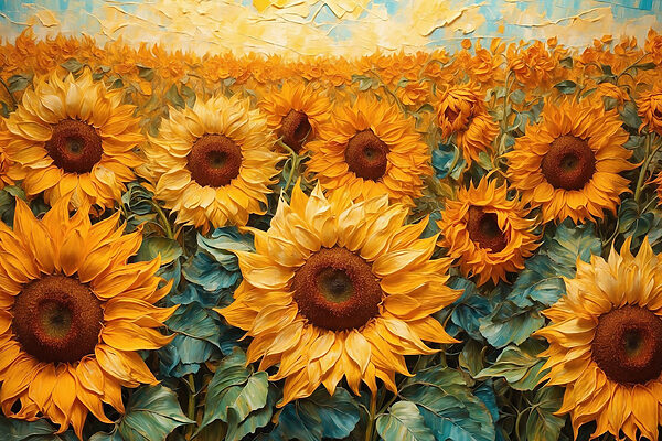 Gemälde von Sonnenblumen auf einem Feld Gemälde von Sonnenblumen auf einem Feld