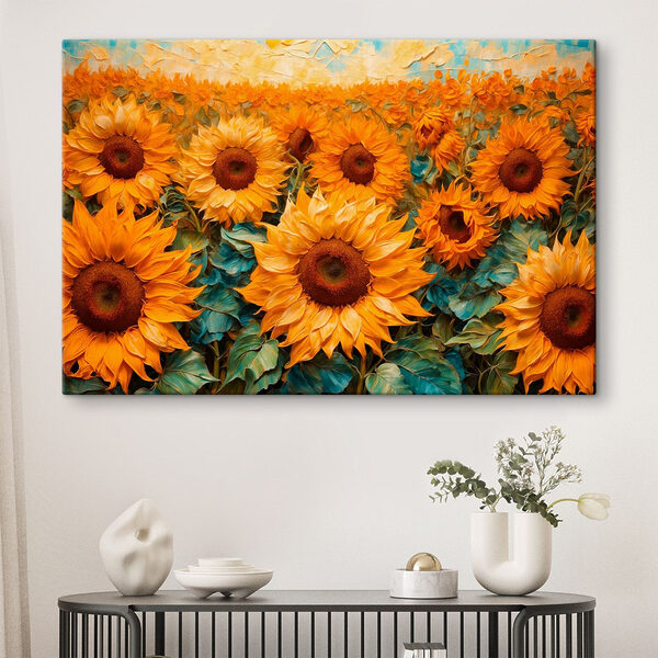 Gemälde von Sonnenblumen auf einem Feld Gemälde von Sonnenblumen auf einem Feld