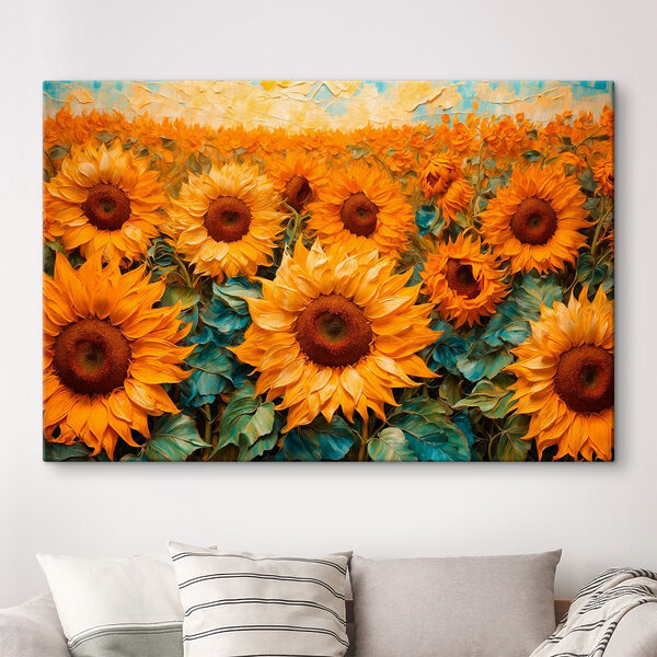 Gemälde von Sonnenblumen auf einem Feld Gemälde von Sonnenblumen auf einem Feld