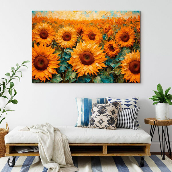 Gemälde von Sonnenblumen auf einem Feld Gemälde von Sonnenblumen auf einem Feld