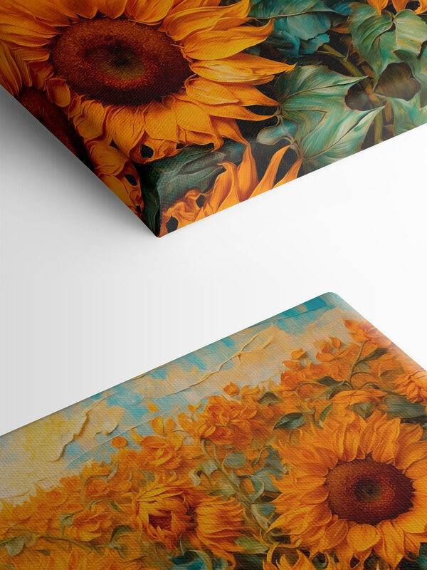 Gemälde von Sonnenblumen auf einem Feld Gemälde von Sonnenblumen auf einem Feld