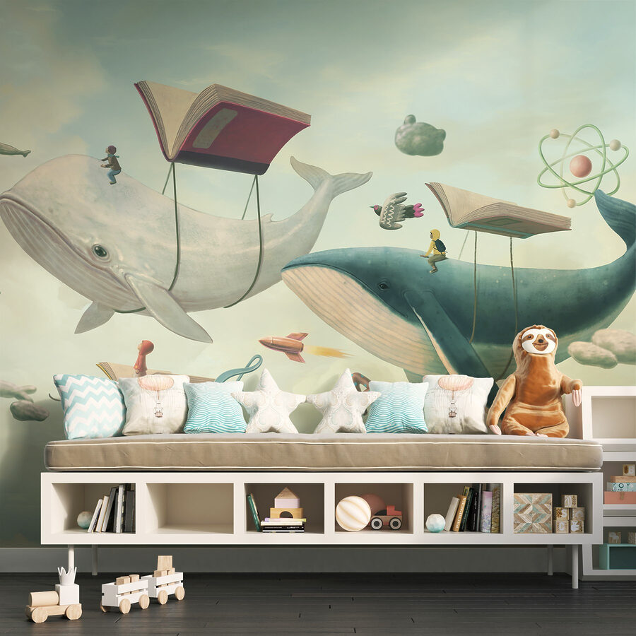 Wale und Wale mit Büchern und ein Buch über sie