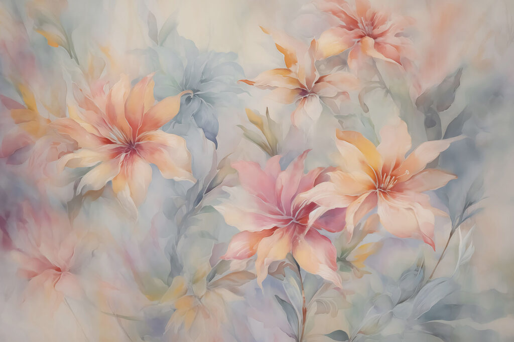 Malerei von Blumen auf einer Fläche Malerei von Blumen auf einer Fläche