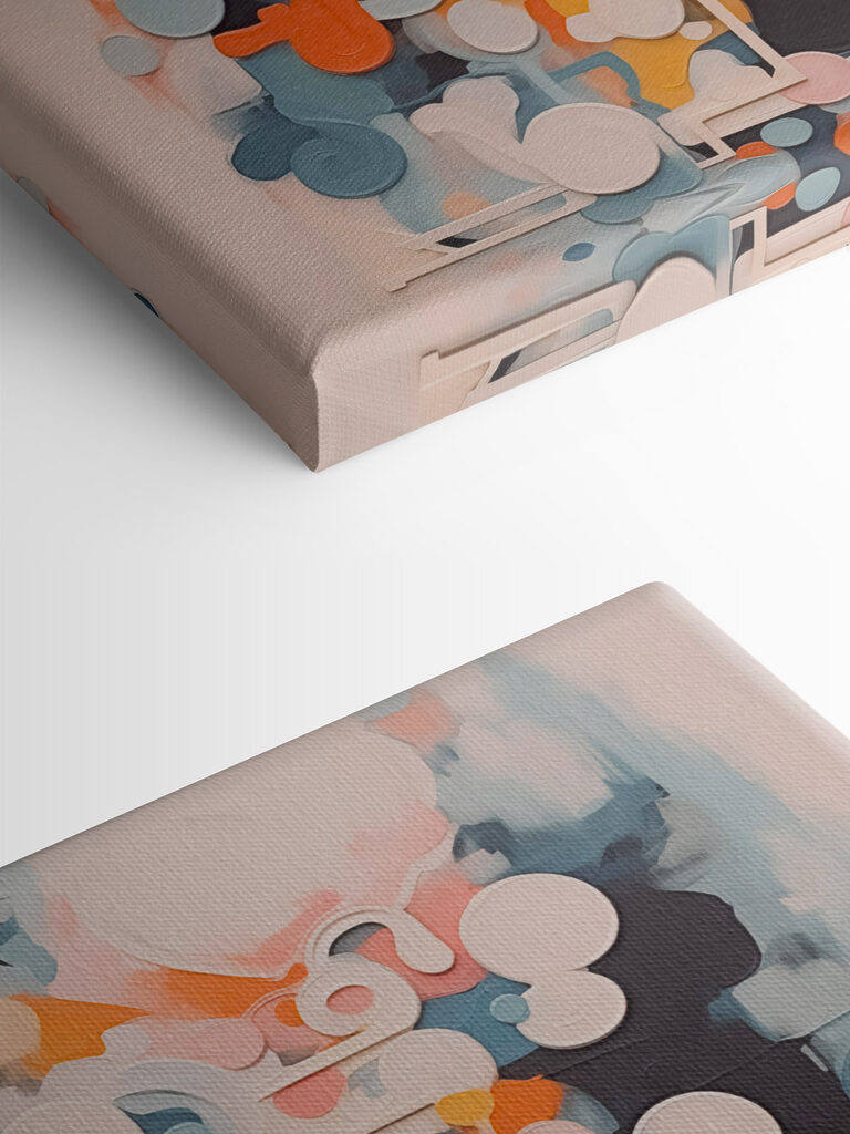 Colorful art piece with white lines and circles