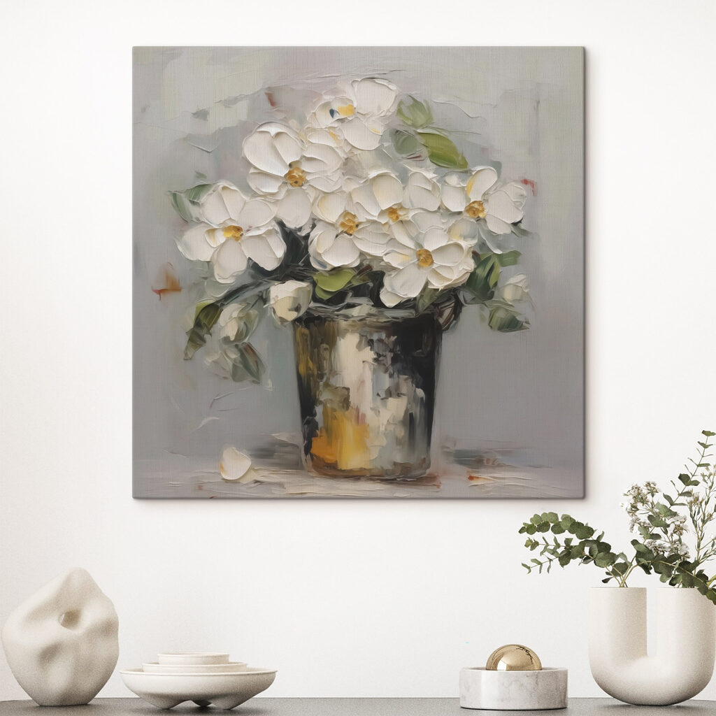 Painting of flowers in a bucket