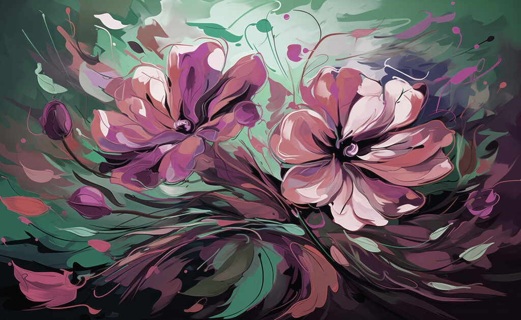 Painting of flowers on a green background Painting of flowers on a green background