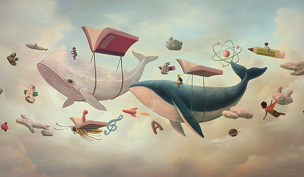 Wale und Wale mit Büchern und ein Buch über sie Wale und Wale mit Büchern und ein Buch über sie