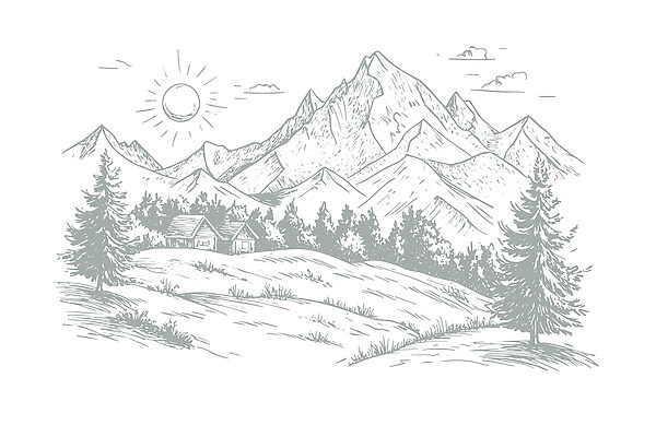 Landschaft mit Bäumen und Bergen Landschaft mit Bäumen und Bergen