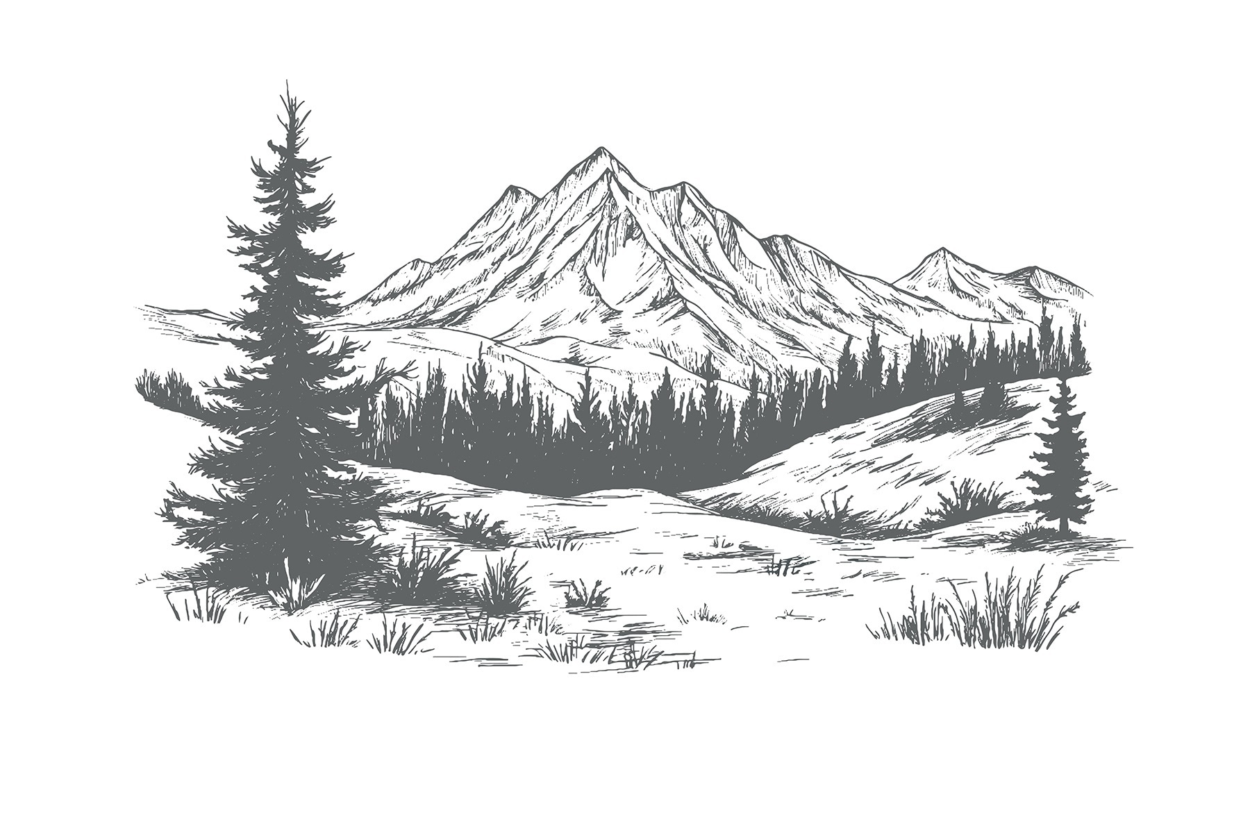Drawing of a mountain range