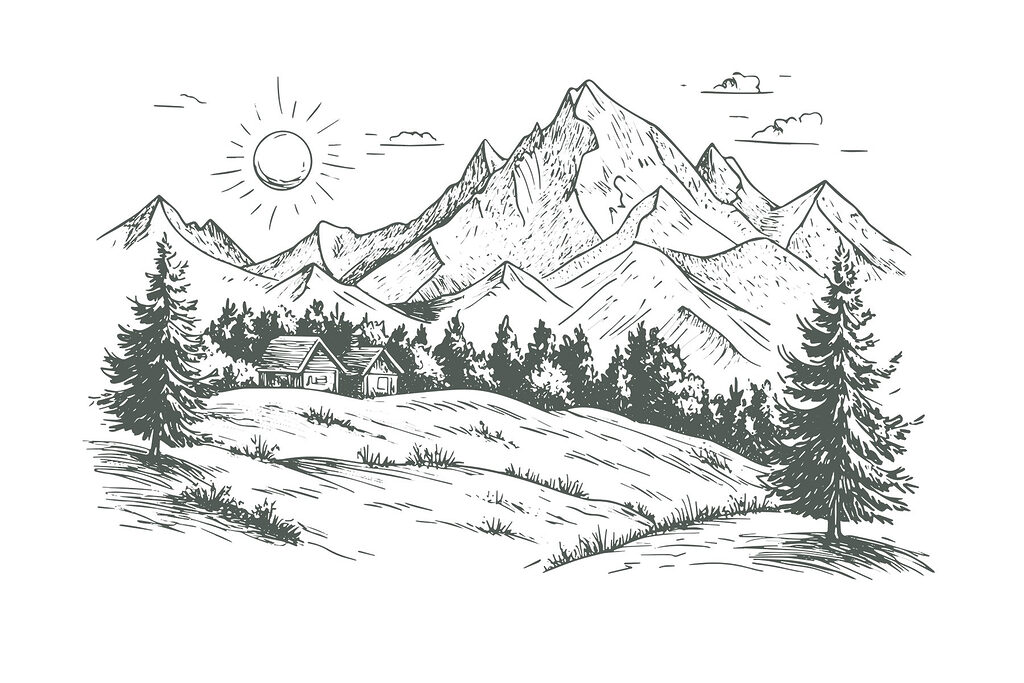Landschaft mit Bäumen und einem Haus Landschaft mit Bäumen und einem Haus