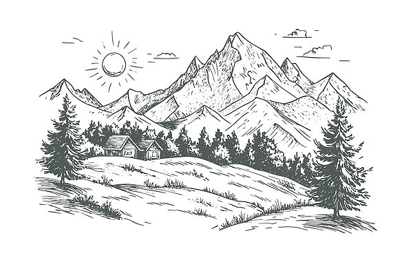Landschaft mit Bäumen und einem Haus Landschaft mit Bäumen und einem Haus