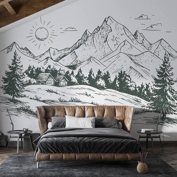 Landschaft mit Bäumen und einem Haus Landschaft mit Bäumen und einem Haus