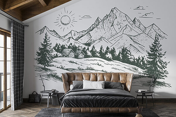 Landschaft mit Bäumen und einem Haus Landschaft mit Bäumen und einem Haus