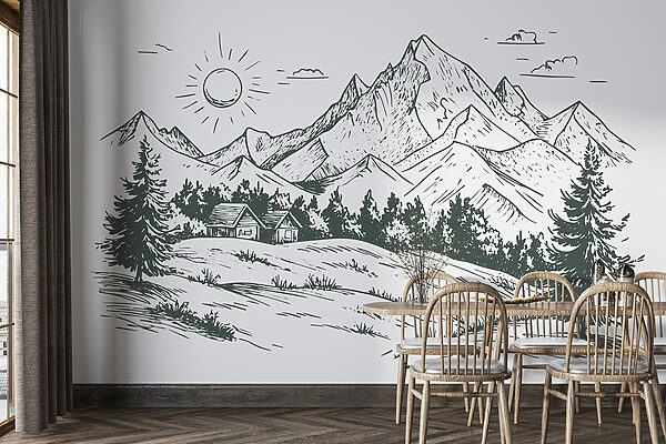 Landschaft mit Bäumen und einem Haus Landschaft mit Bäumen und einem Haus