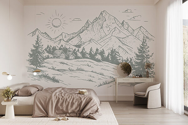 Landschaft mit Bäumen und Bergen Landschaft mit Bäumen und Bergen