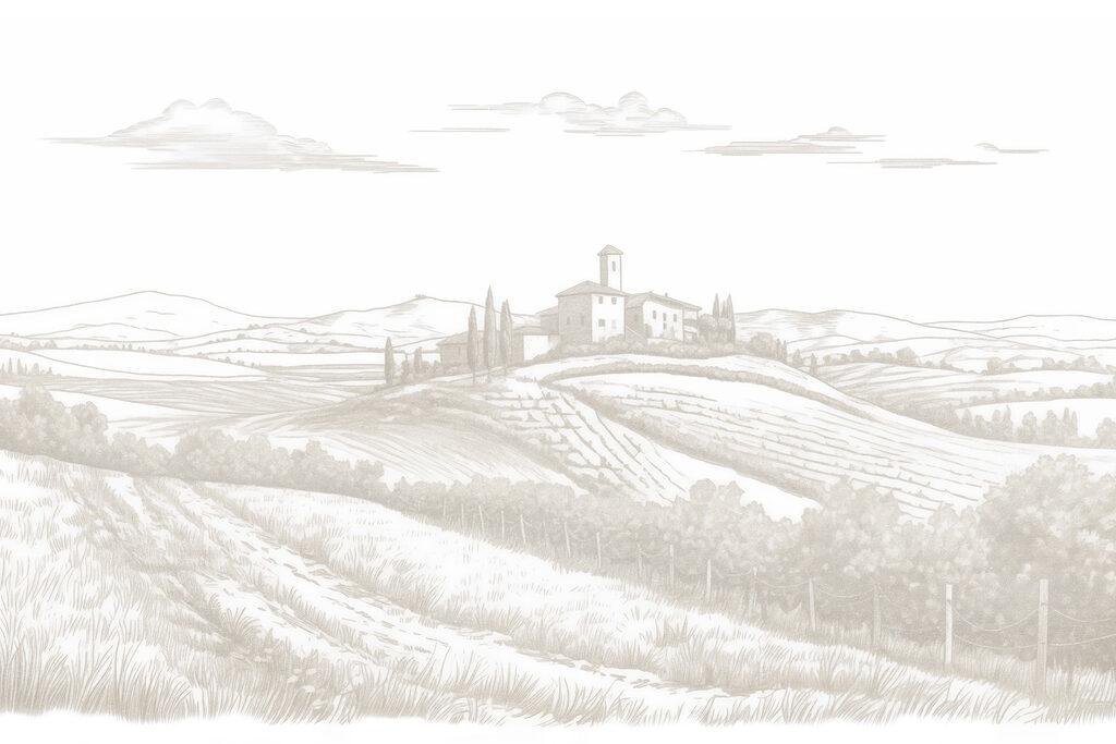Landschaft mit einem Haus und Feldern Landschaft mit einem Haus und Feldern