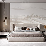 Fototapeten Landschaft mit einem Haus und Feldern