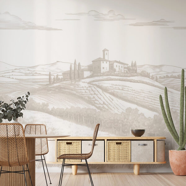 Landschaft mit einem Haus und Feldern Landschaft mit einem Haus und Feldern