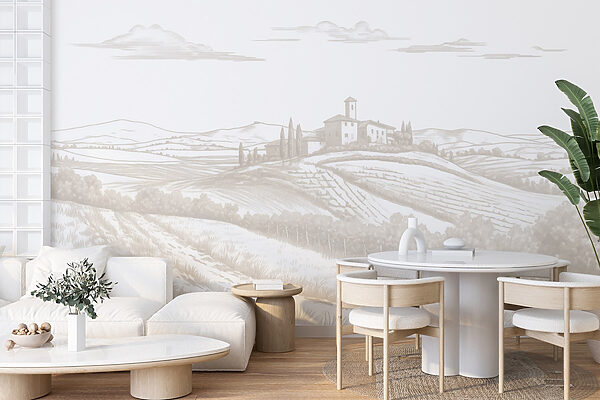 Landschaft mit einem Haus und Feldern Landschaft mit einem Haus und Feldern